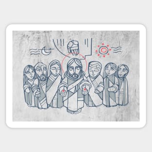 Jesus Christ, Virgin Mary and other people illustration Sticker